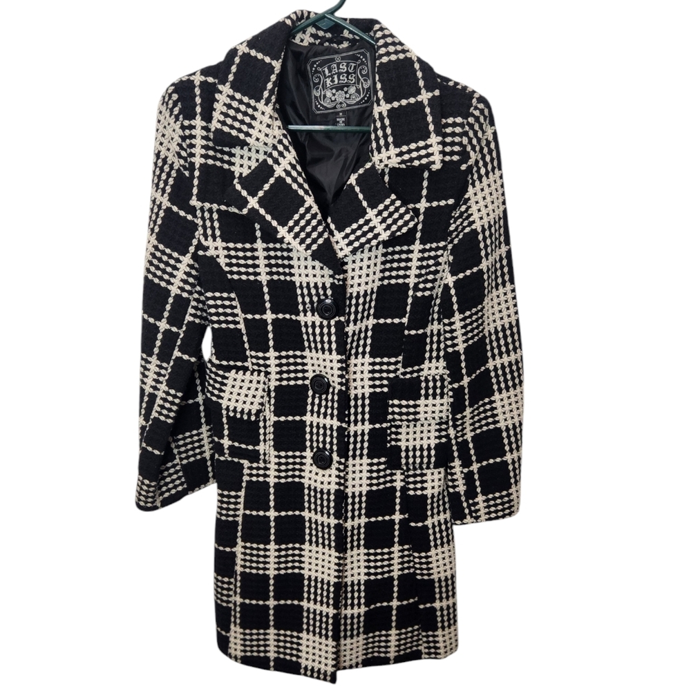 Last‎ Kiss Black and White Tweed Long Car Coat  Size Medium